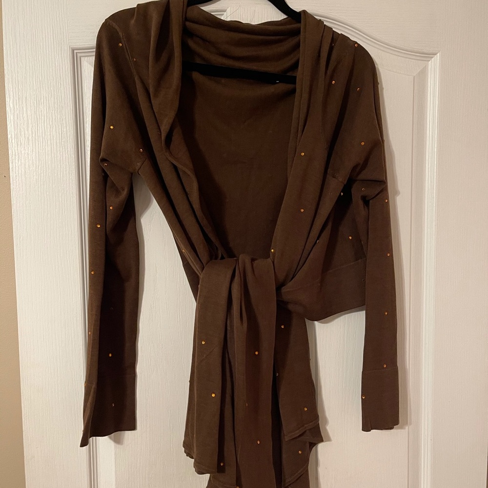 Suzanne somers brown tie front cardigan